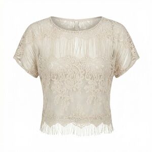 Kimchi Blue Fringe Lace Short Sleeve Top in Cream